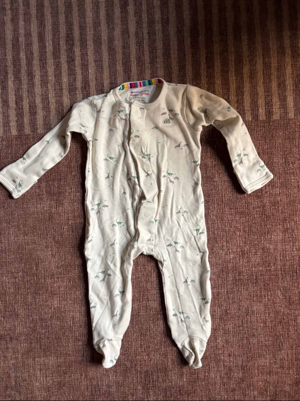 Cream Footed One-Piece with Subtle Green Print